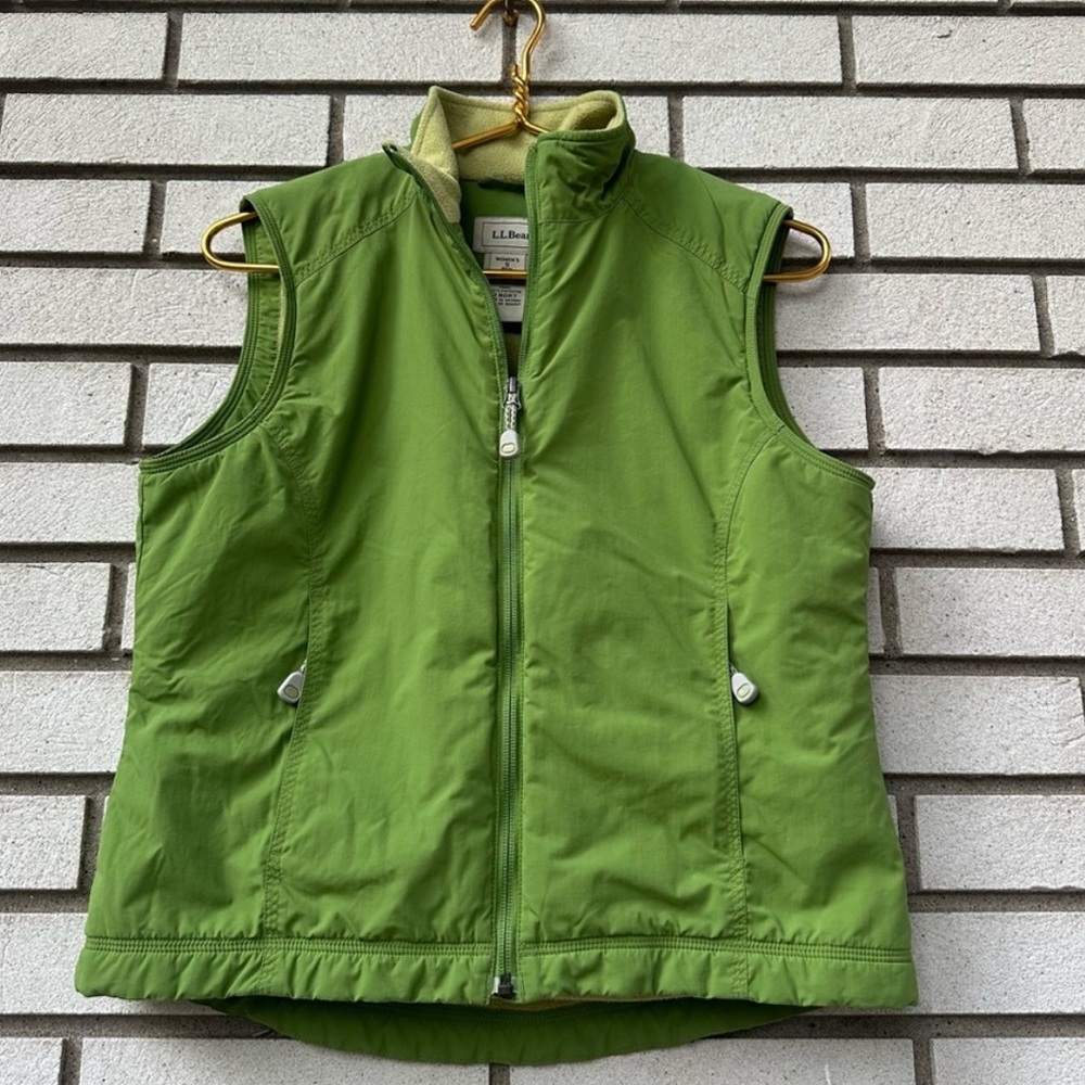 L.L.Bean Women’s Small Green Fleece Lined Nylon Zip Up Outdoor Hiking Vest